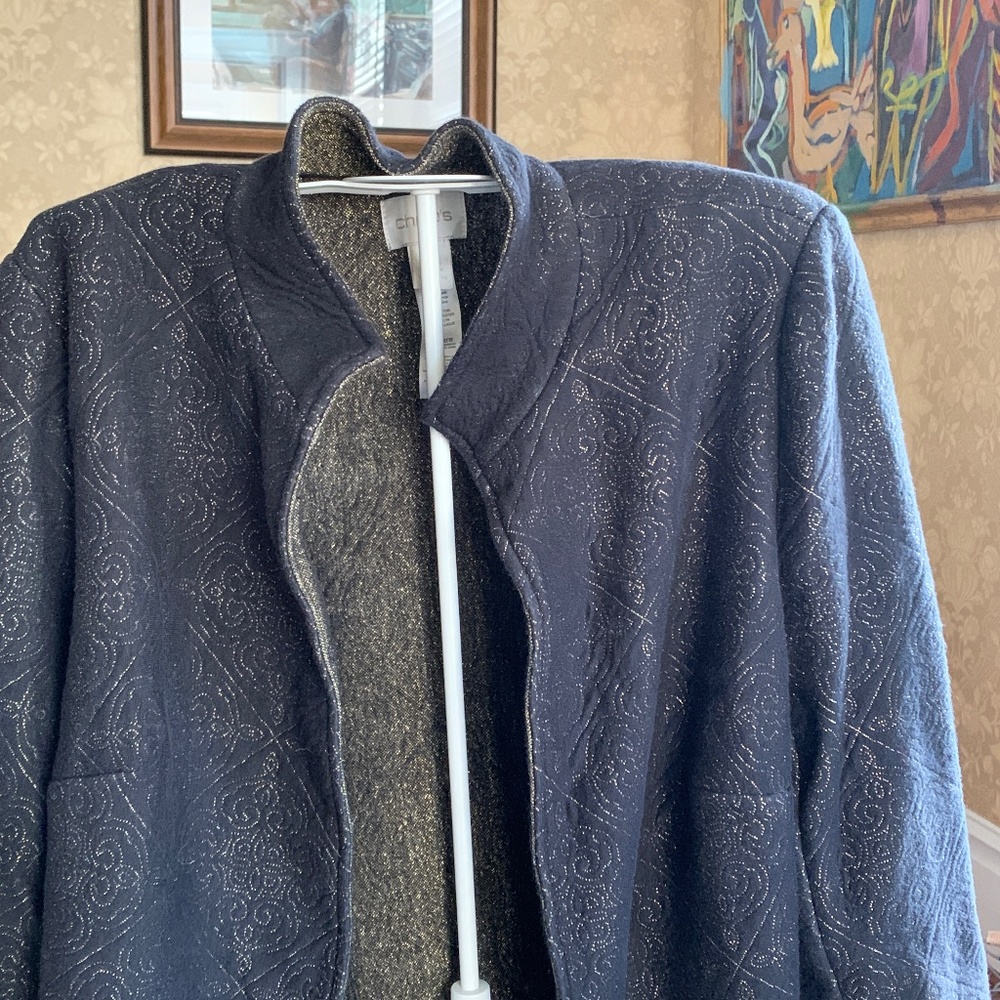 Chicos long soft black‎ blazer w/ metallic. Never worn